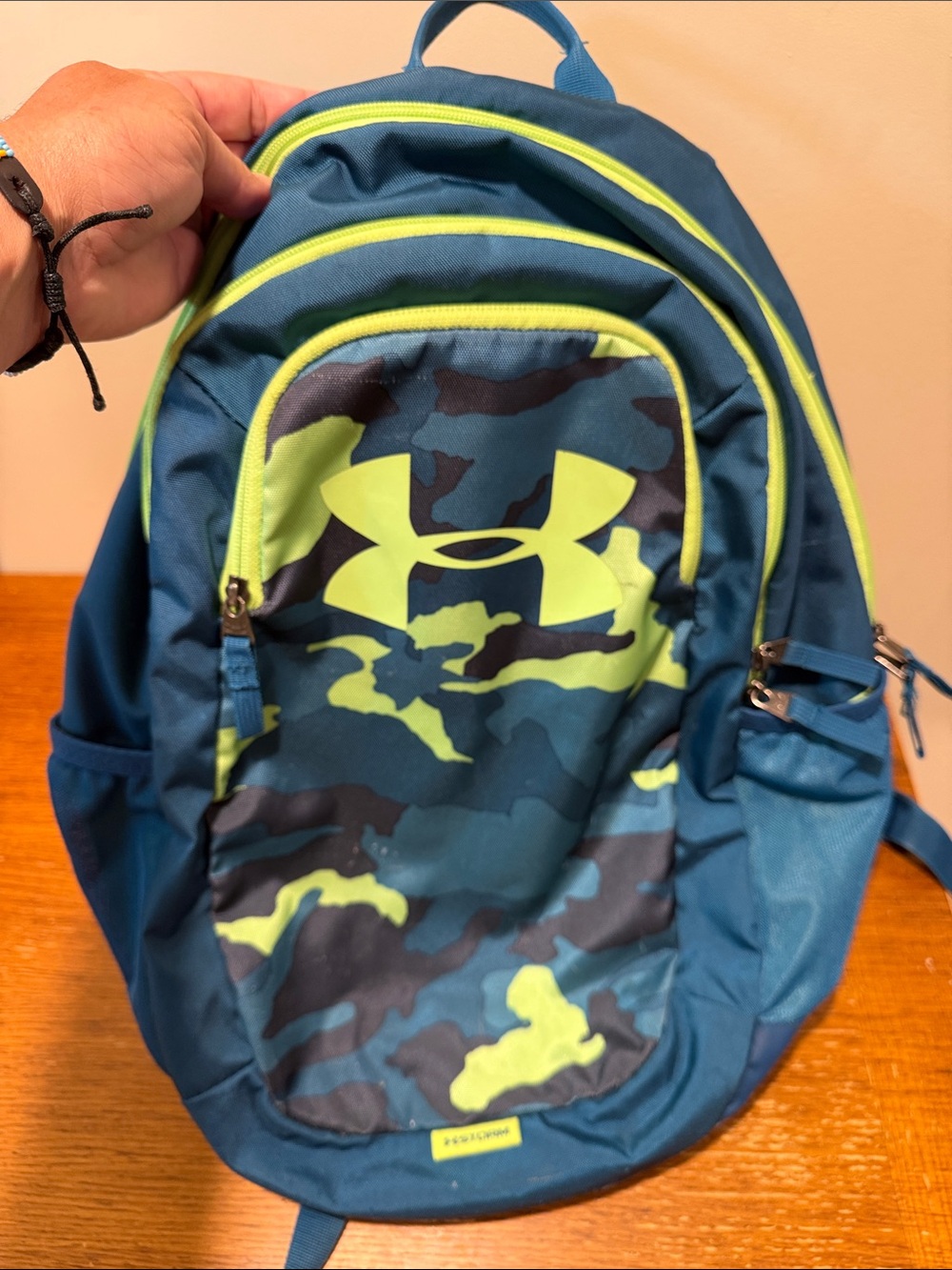 Under Armour Blue Backpack with Lime Camo Accent
